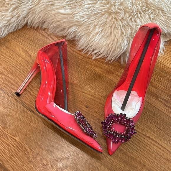 Good American Cinderella crystal pump hot pink stiletto heels size 8 new in box - Picture 12 of 12